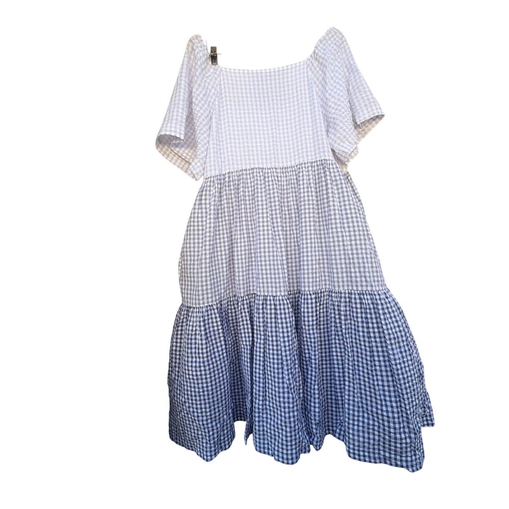 Madewell Patchwork Gingham Button Front Tiered Mi… - image 3